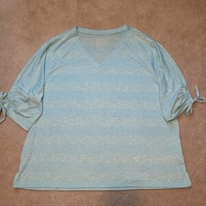 Belle by Kim Gravel Light Blue V-Neck Top with Tie Sleeves